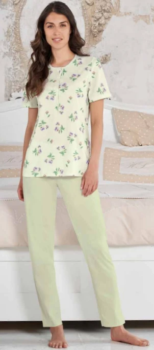 Pigiama Donna M/M Aperto Pantalone Lungo 100% Cotone Linclalor 74440 1 Pigiama Donna M/M Aperto Pantalone Lungo 100% Cotone Linclalor 74440